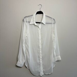 AKIRA White Chiffon Button Down Top